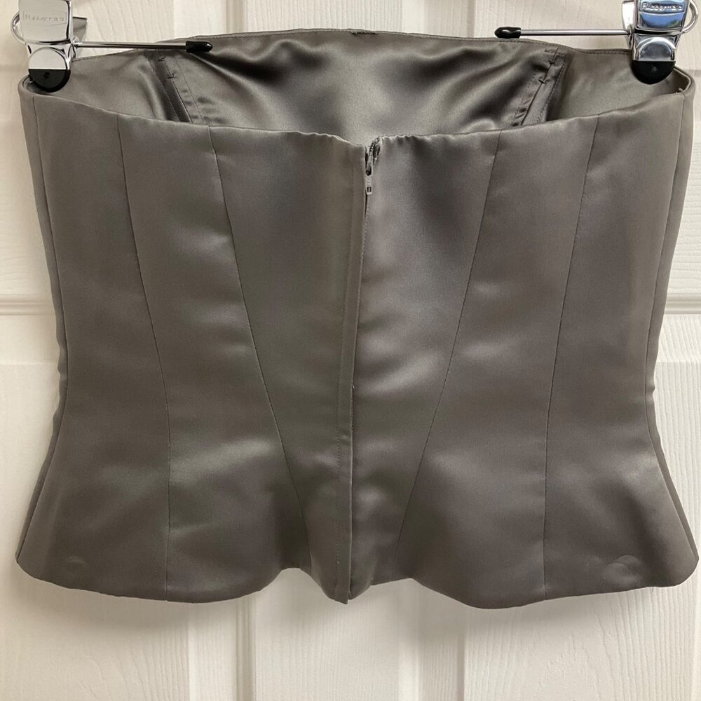 New Image Two-Piece Gray Corset Sweep Train Silk Womens Sz 10 Formal Dress Prom - Picture 4 of 16